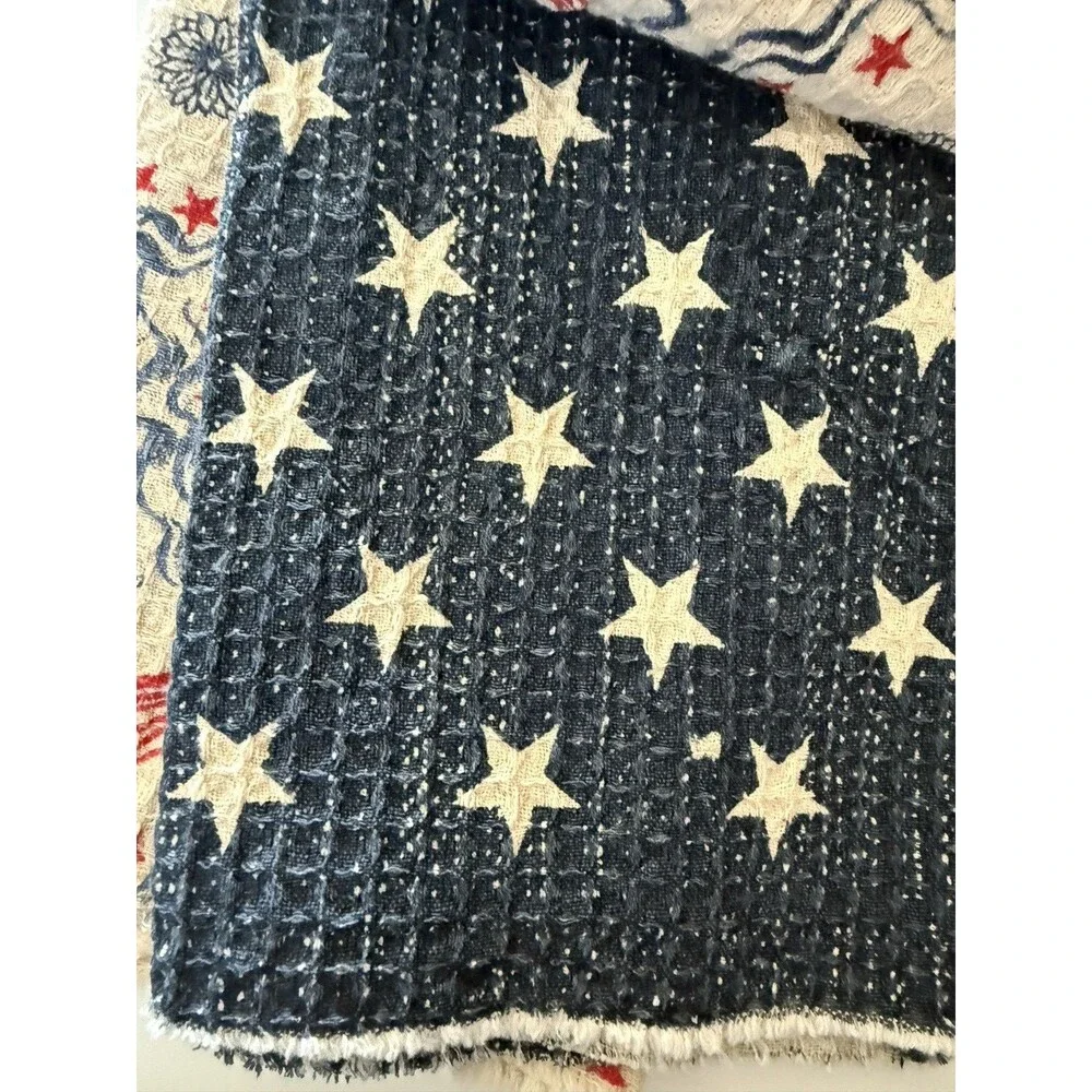 Brooks Brothers Kitchen Dish Towels July 4th Waffle Weave Set of 3 Flags Stars